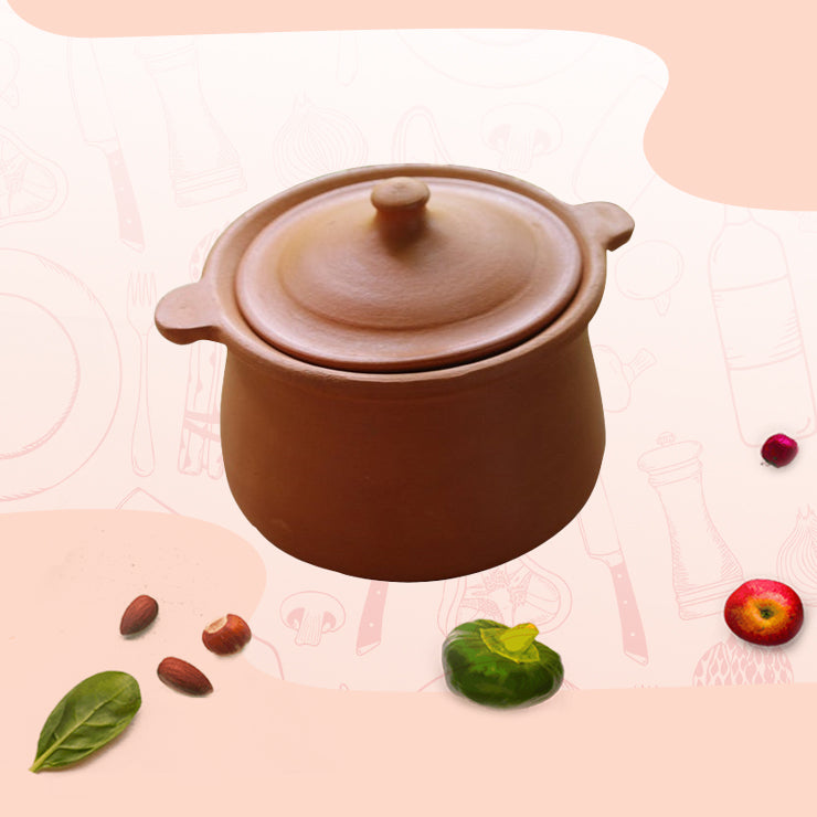 Village Decor Earthen clay cooking pot with lid (Porridge pot-2.1qt)