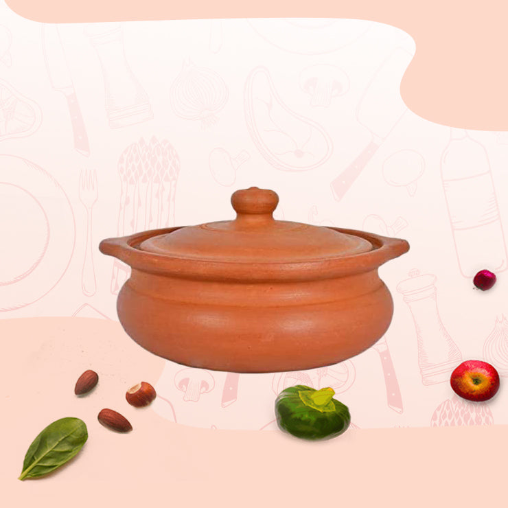 Unglazed Clay Pot for Cooking With Lid/ LEAD-FREE Indian Earthen