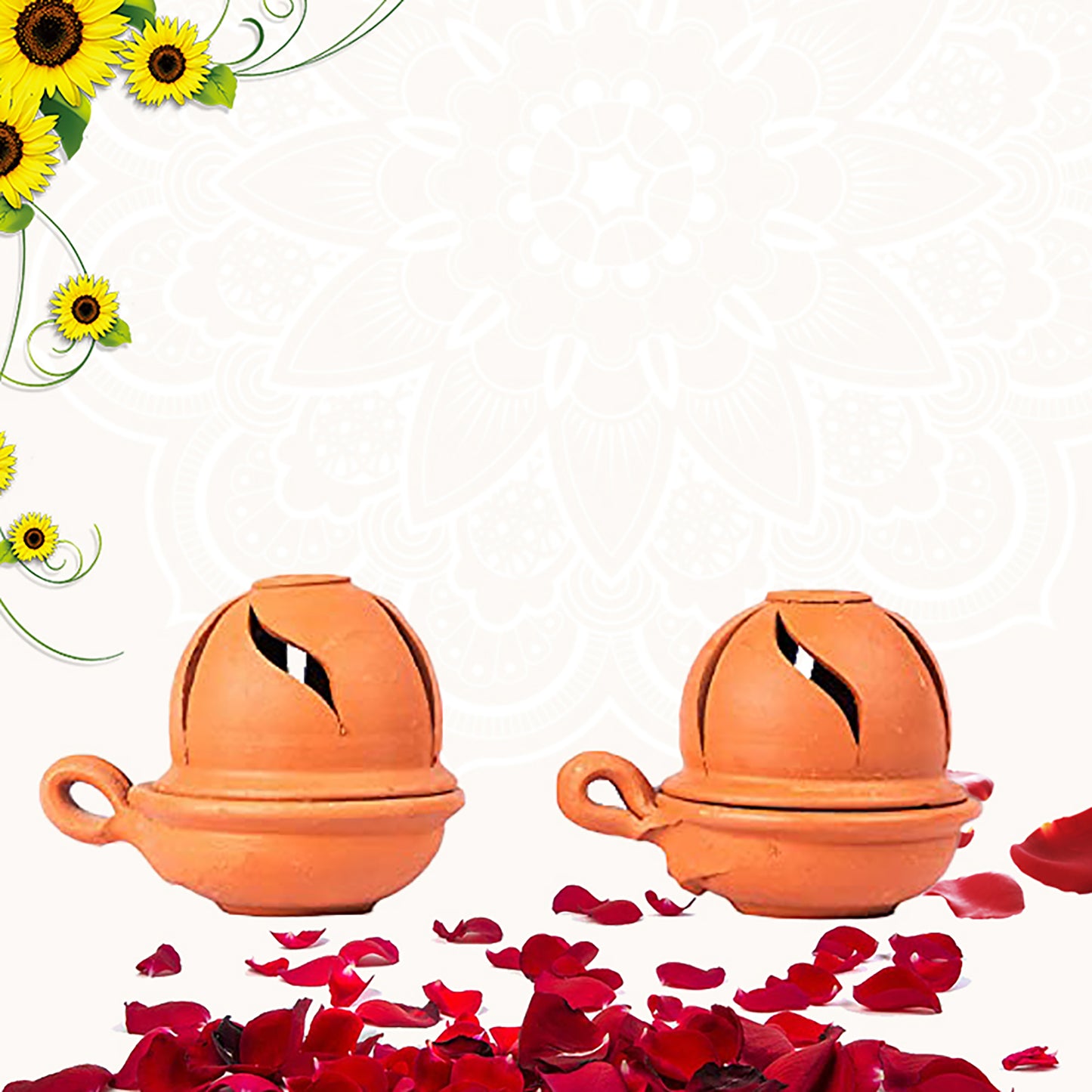 Earthen Clay  Diyas with Lid (2 Quantity)