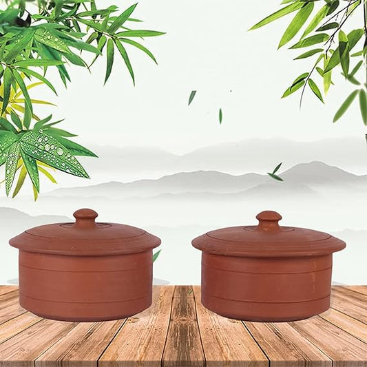 Handmade earthen clay natural yogurt maker/clay curd pot with lid (1000 ML / 34 OZ - 2 QTY)
