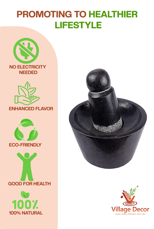 Black stone attukal / mortar & pestle B * H - 10 * 6 inch