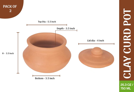 Terracotta Curd Pot / Dahi Pot Set of 2 - 25.3oz