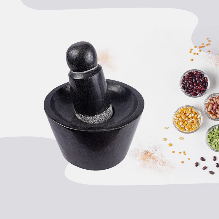 Black stone attukal / mortar & pestle B * H - 10 * 6 inch